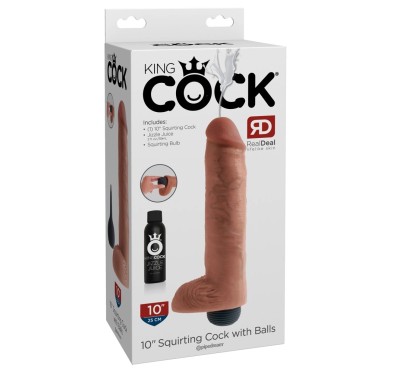 King Cock - Realistyczne Naturalne Dildo Z Wytryskiem 25 CM Jasny Kolor Skóry